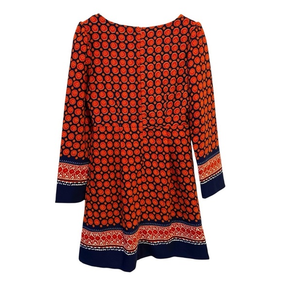 Anonyme Size 6 Mediterranean Moroccan Print Orange and Navy Sheath Dress - Picture 4 of 17